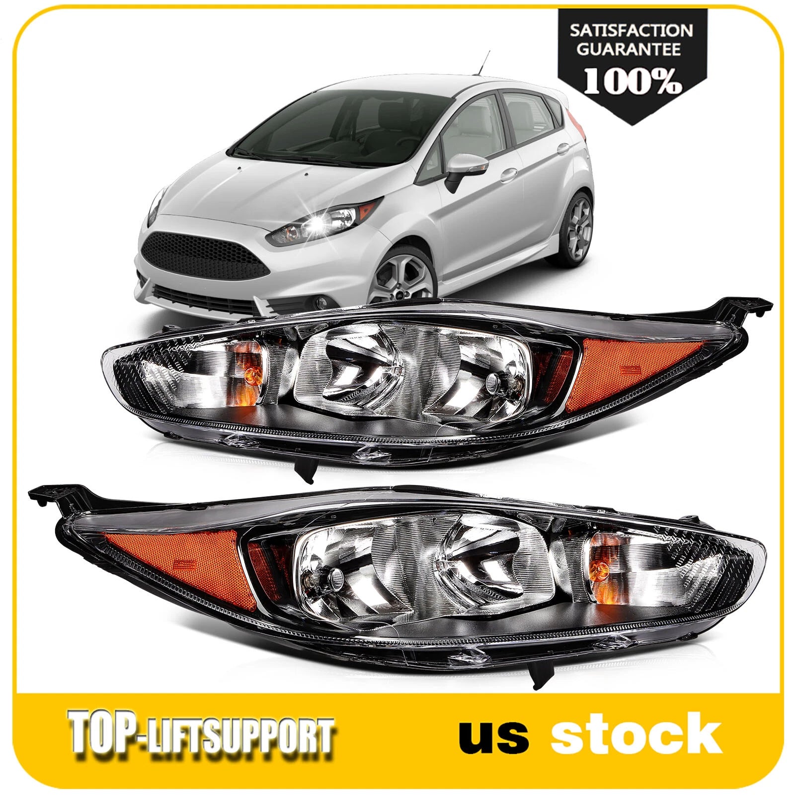 Headlights for Ford Fiesta (2014–2018) Black Housing Pair
