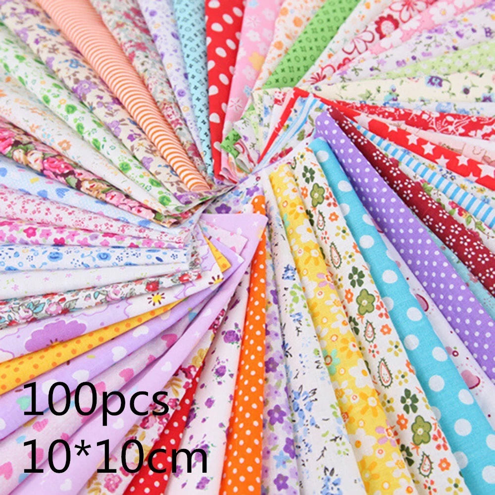 Set of 100 Craft Cotton Cloth Squares for DIY Patchwork Quilting (10x10cm)