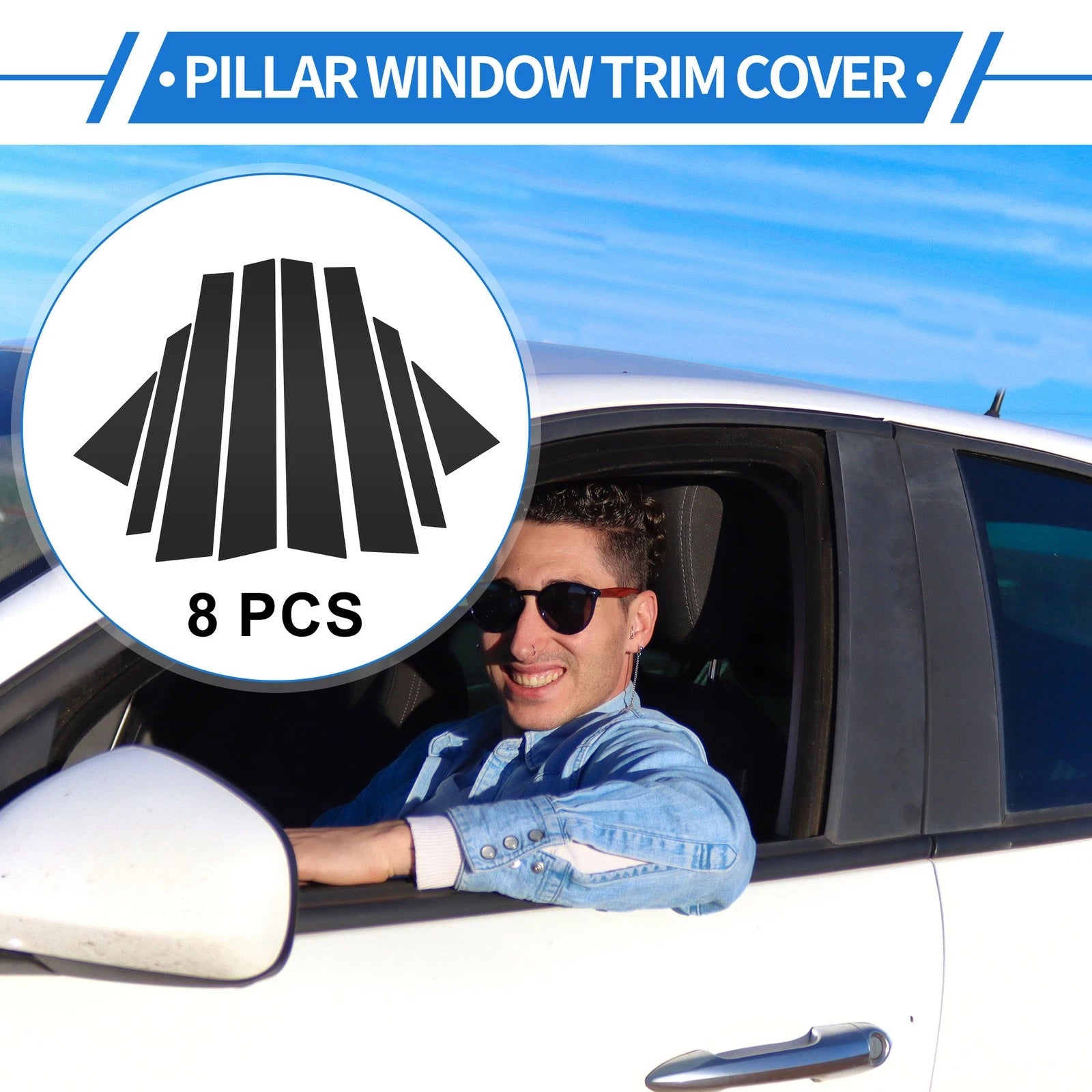 8 Pcs Door Pillar Window Trim for Hyundai Elantra (2007–2010) Black
