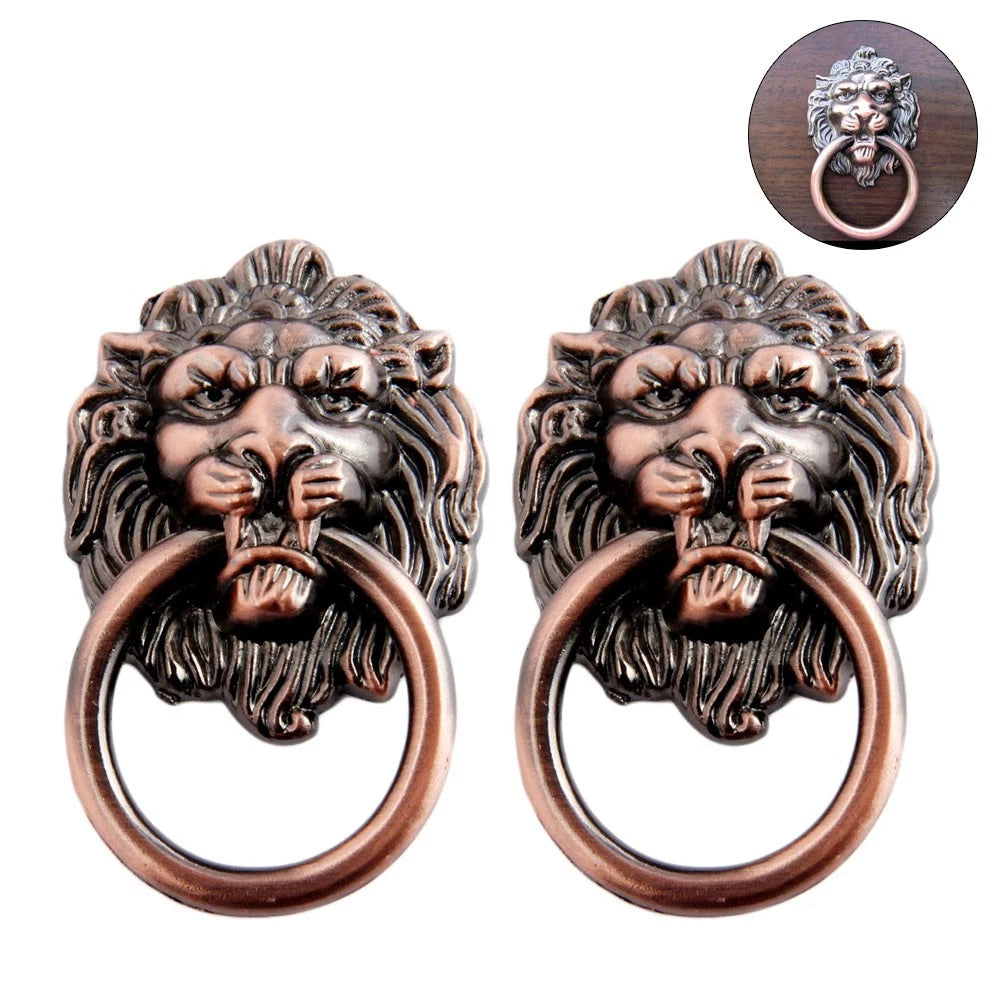 2X Zinc Alloy Lion Head Drawer Pull Knob for Cabinet Door