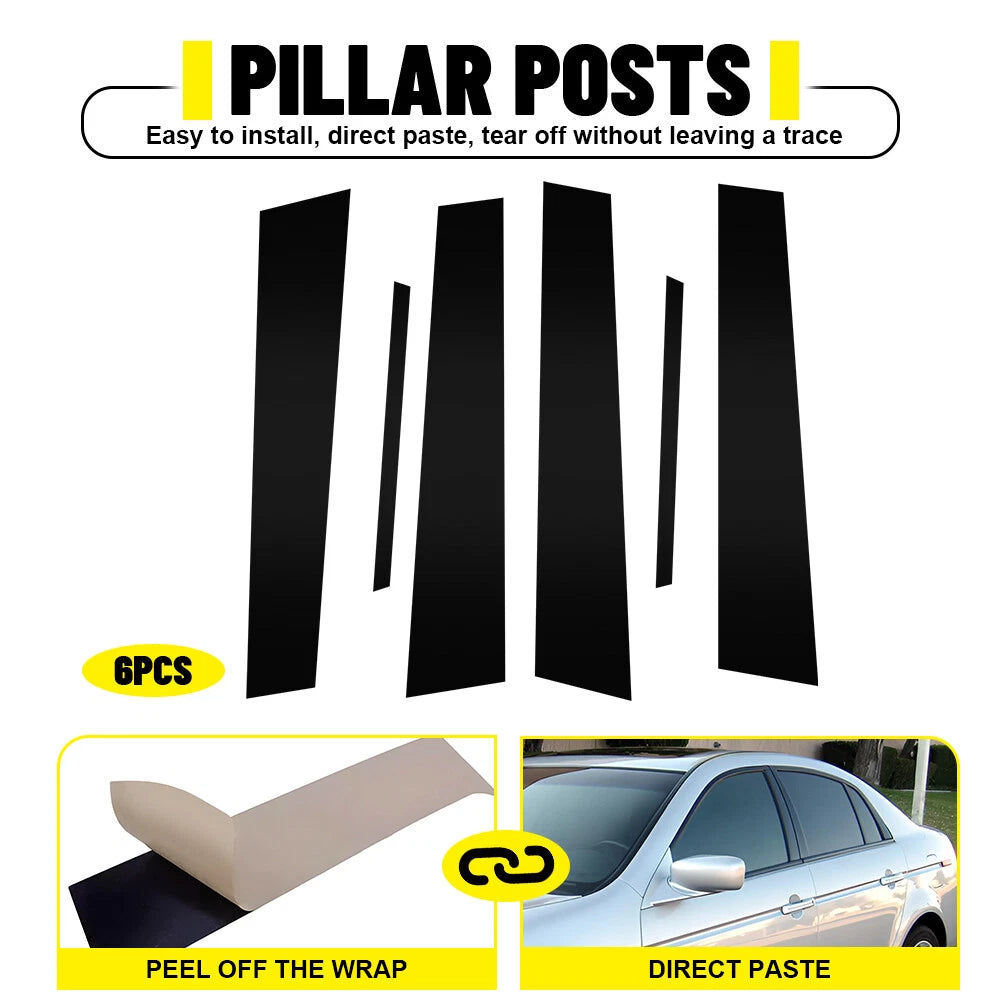 6Pcs Door Window Cover Trim for Acura TL (2004–2008) - Piano Black