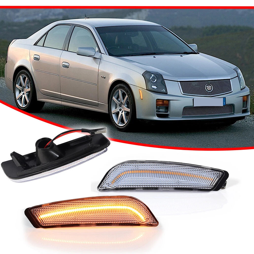 2X Clear Lens Amber LED Front Sidemarker Lights for Cadillac CTS (2003–2007)