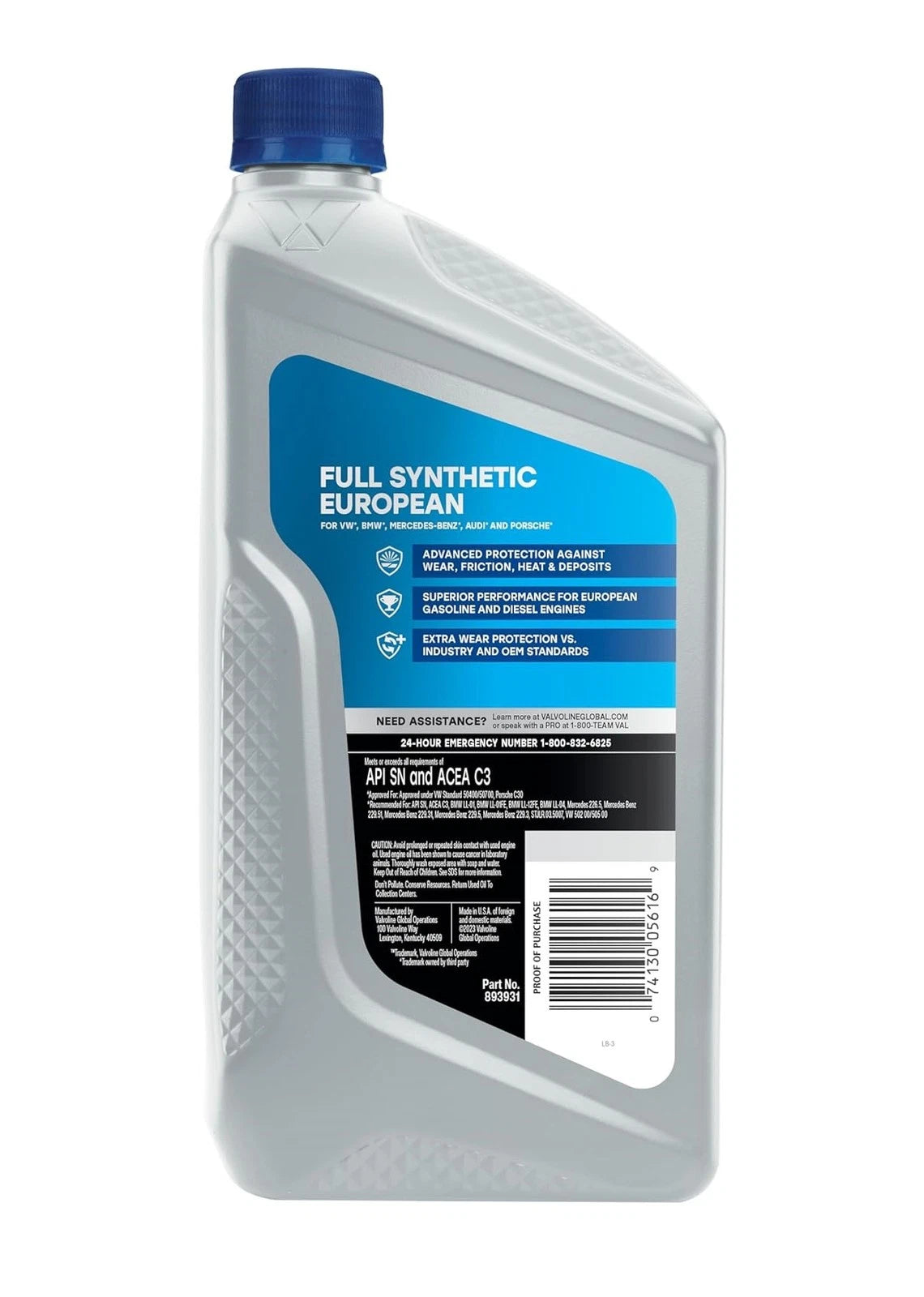 Valvoline Full Synthetic SAE 0W-30 Motor Oil for European Vehicles (1 qt)