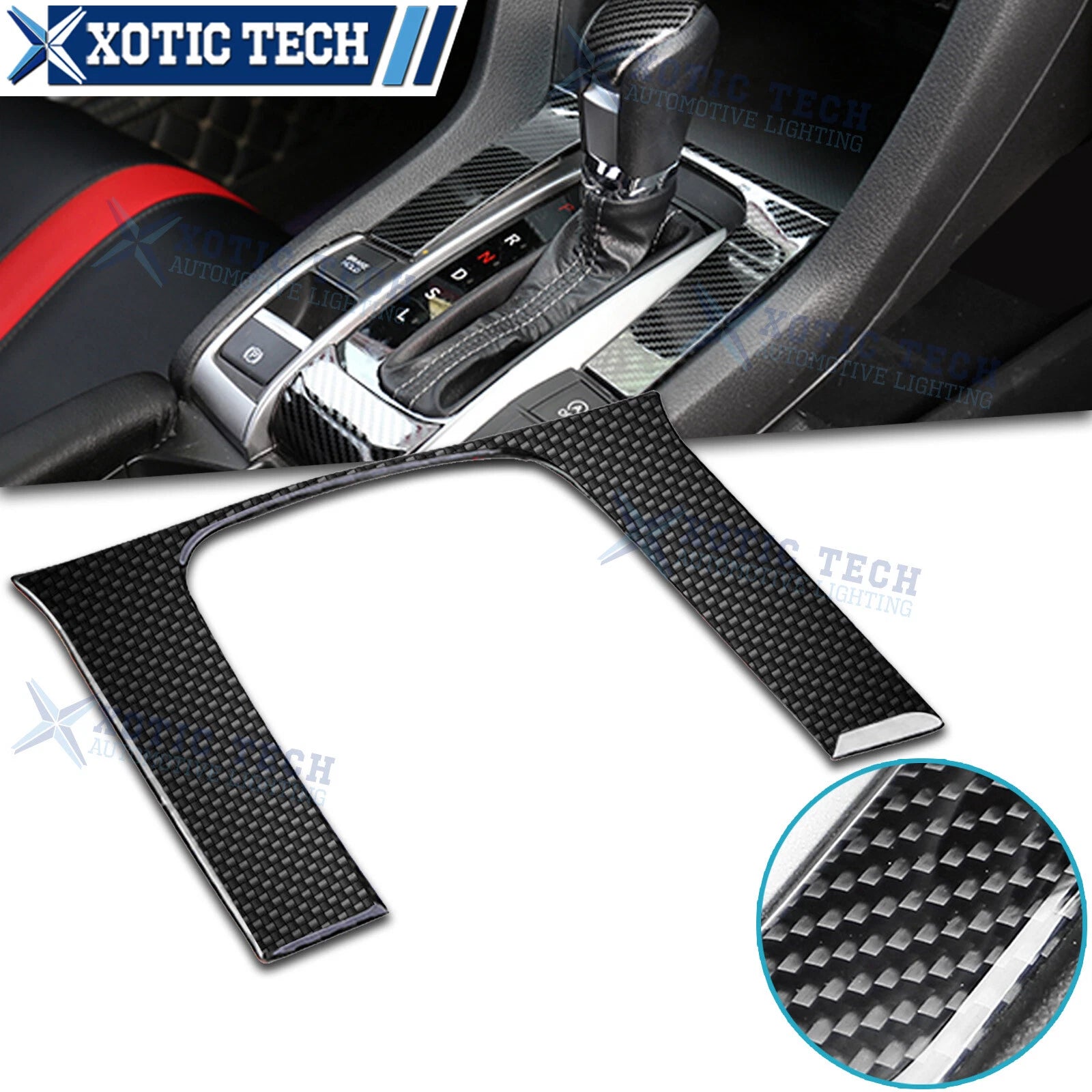 Carbon Fiber Shift Gear Panel Trim Sticker for Honda Civic (2016–2021)