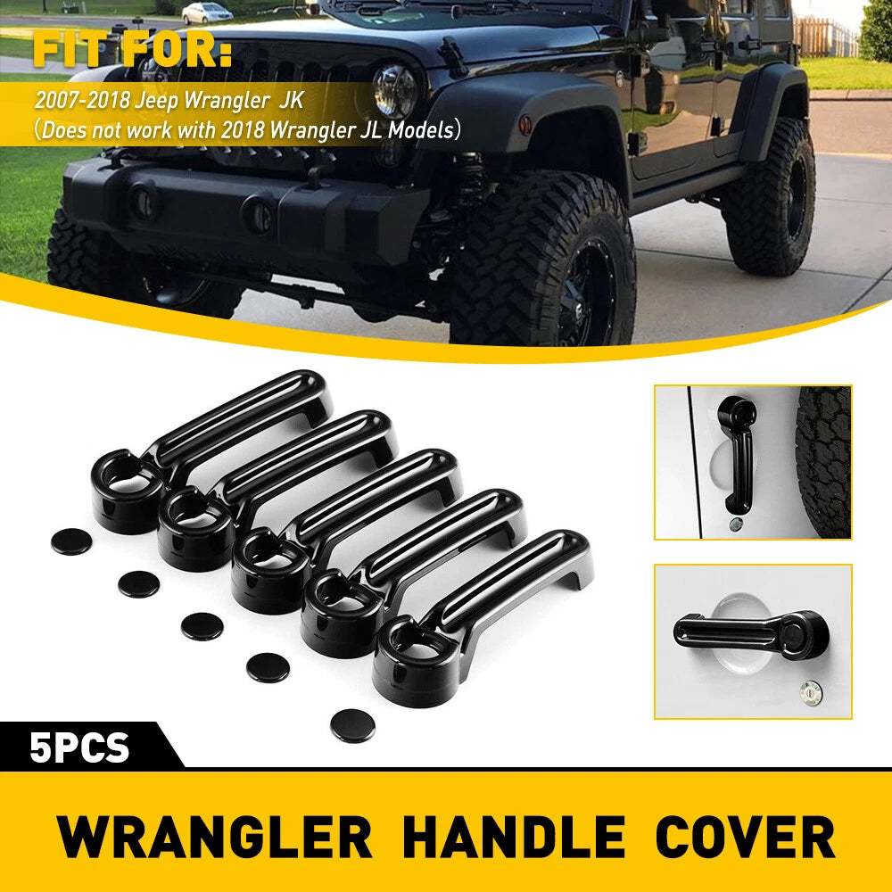 Set of 5 Exterior Door Handle & Tailgate Cover Trim for Jeep Wrangler JK (2007–2018)