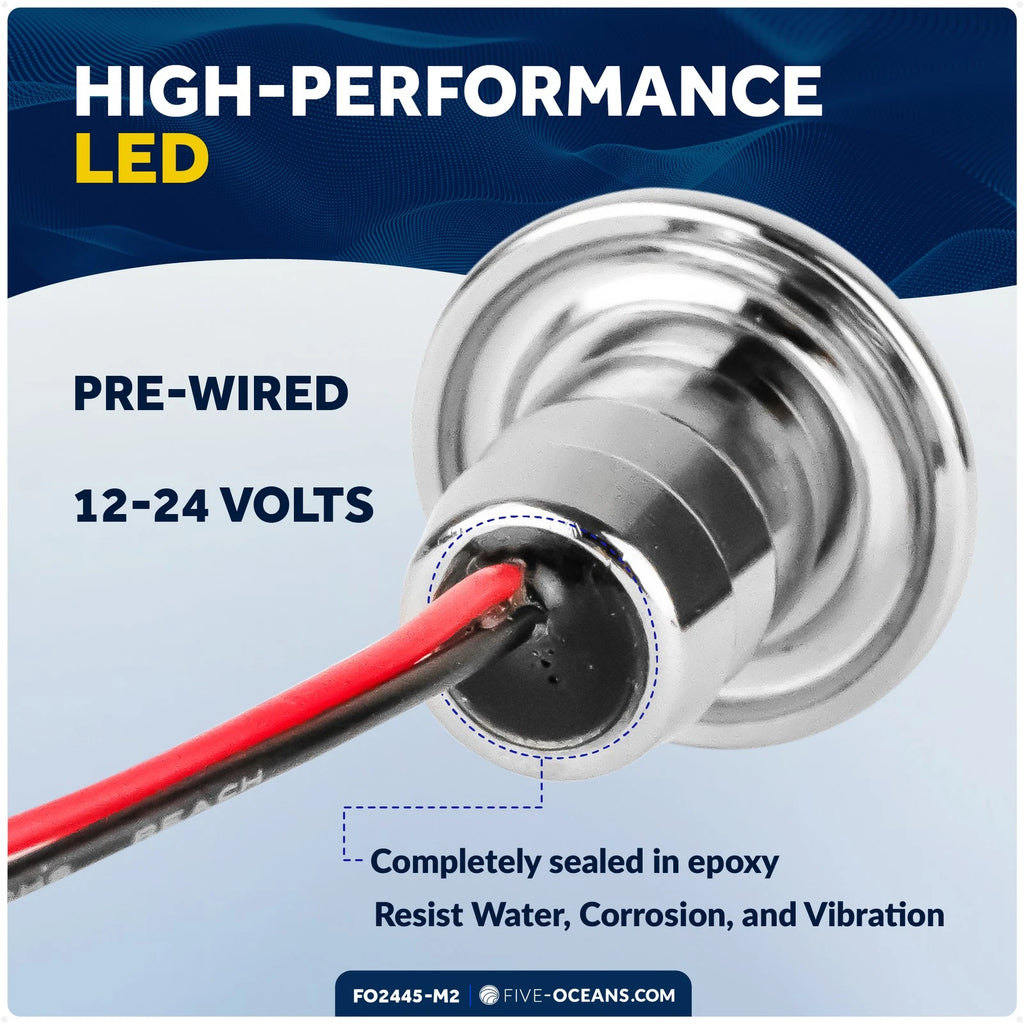 2X Blue LED Courtesy Lights for Boat Interior (Round Deluxe Mini)