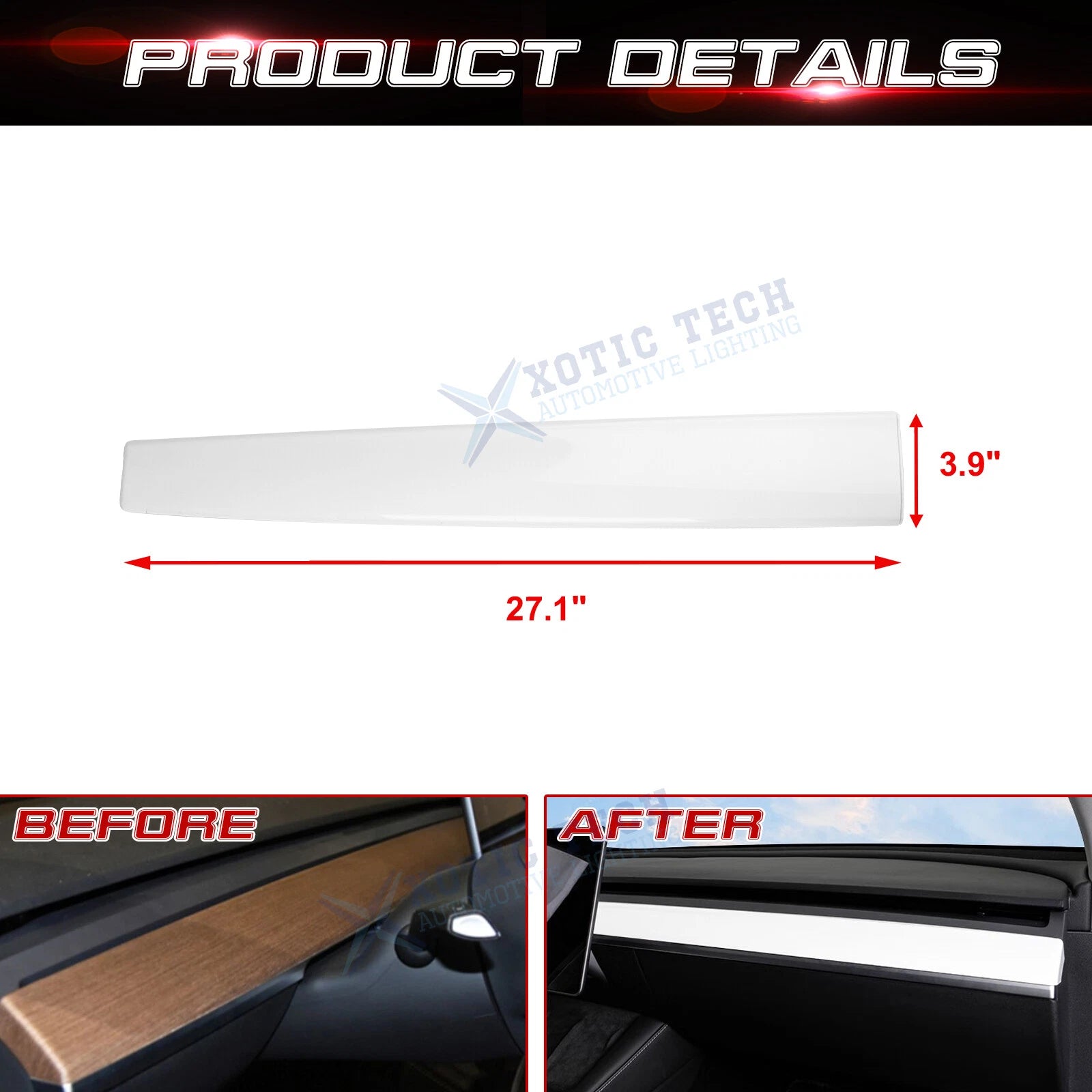 ABS Interior Dashboard Cover Trim White for Tesla Model 3 (2017-2023), Tesla Y (2020-2025) 2PCS