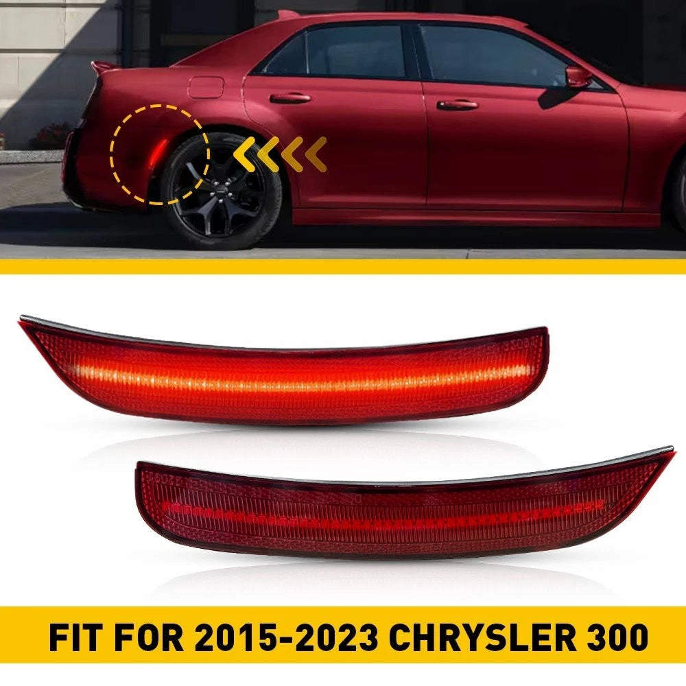 2PC Rear Red Lens LED Strip Side Marker Lights for Chrysler 300 (2015–2023)