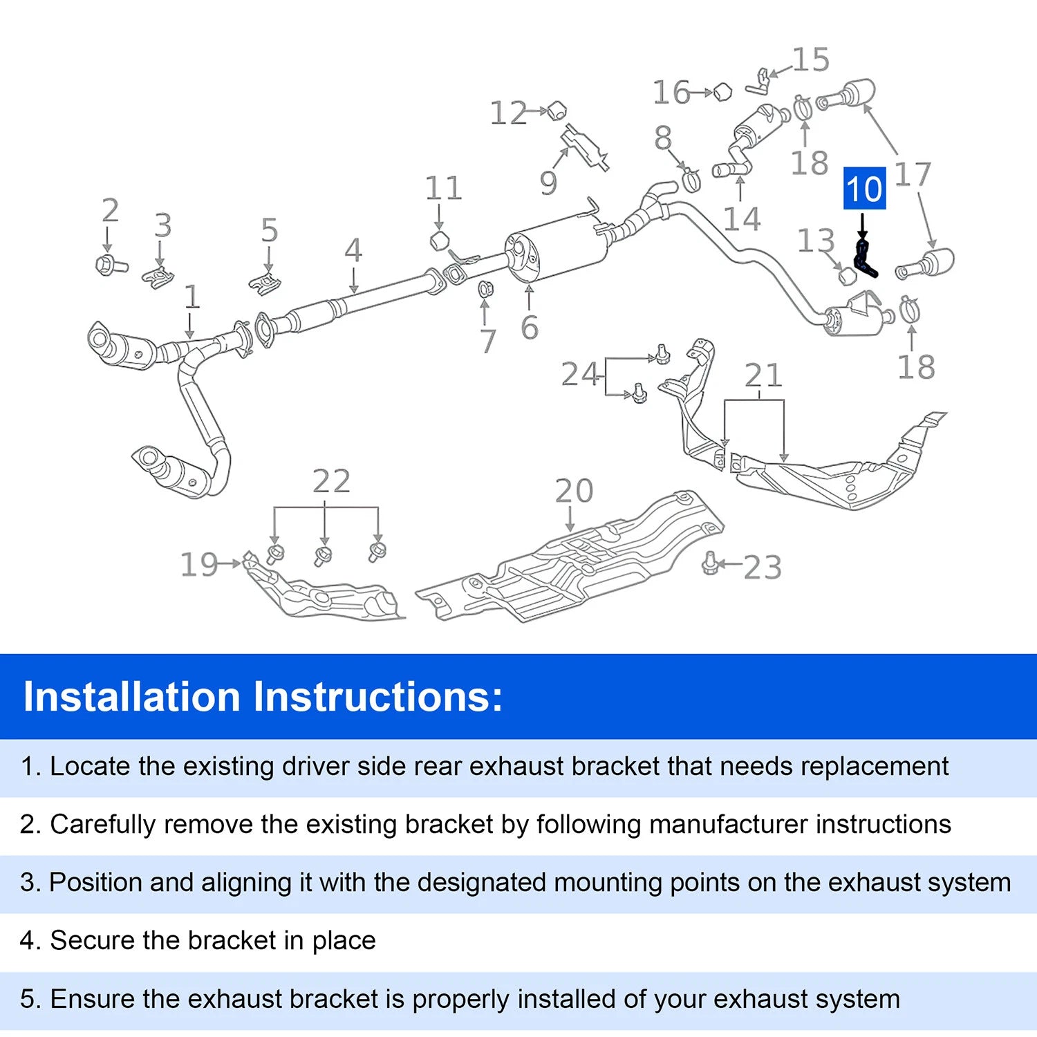 Exhaust Bracket 68275662AB for Ram 1500 5.7L 6.2L (2019–2024) Driver Side