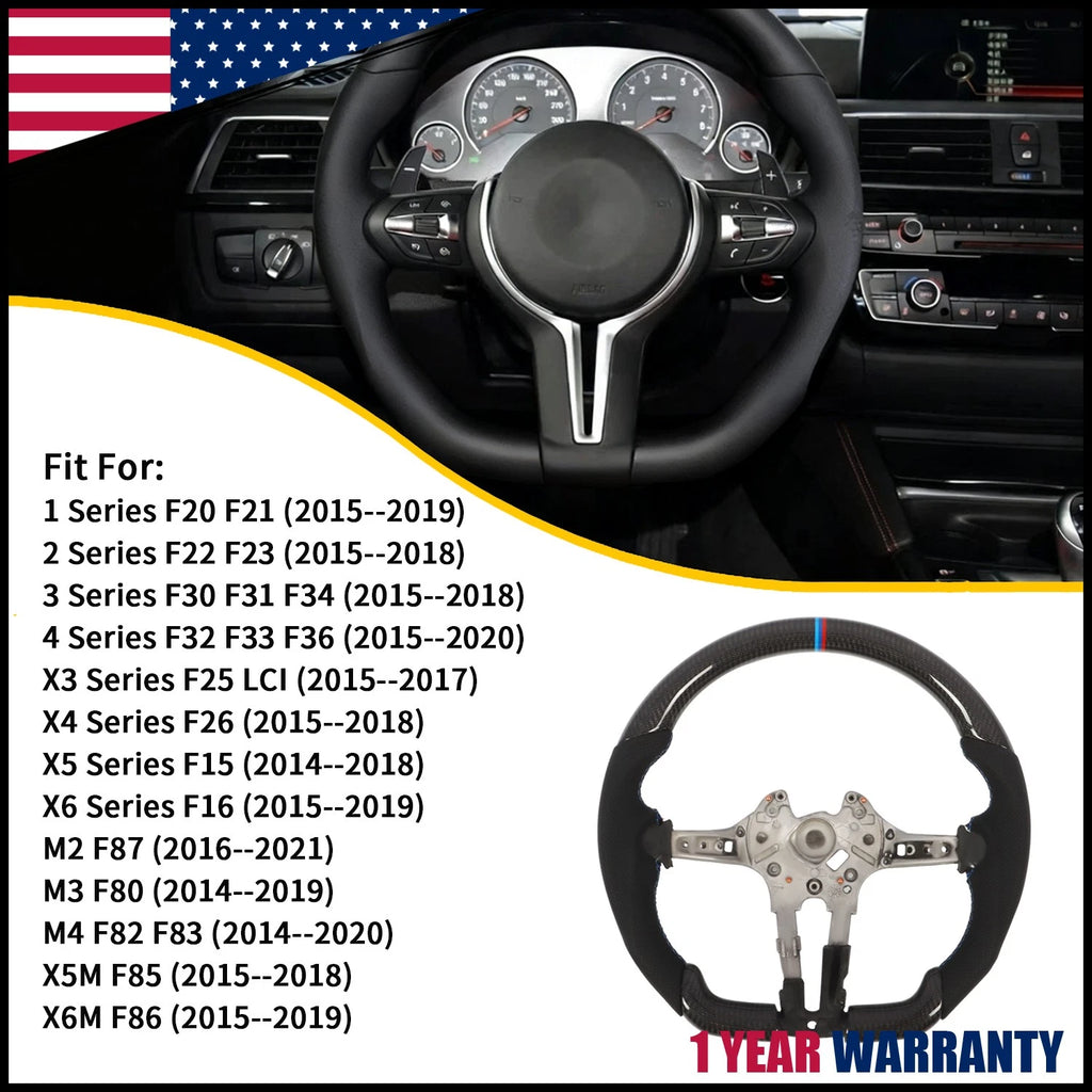 Real Carbon Fiber Steering Wheel for BMW M2 M3 M4 F80 F15 F30 (2014–2020)