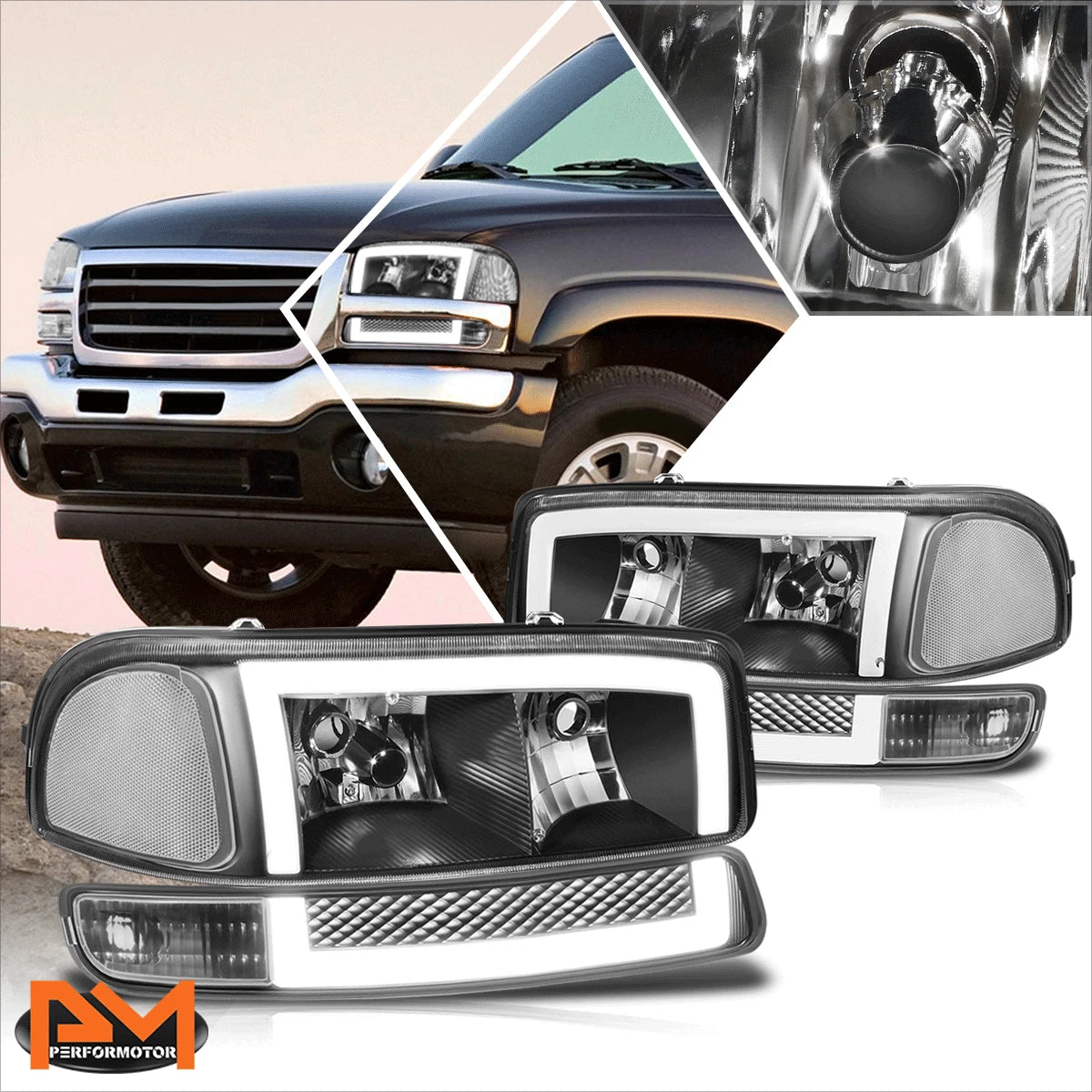 3D LED DRL Switchback Turn Signal Headlights for GMC Sierra (1999–2007)