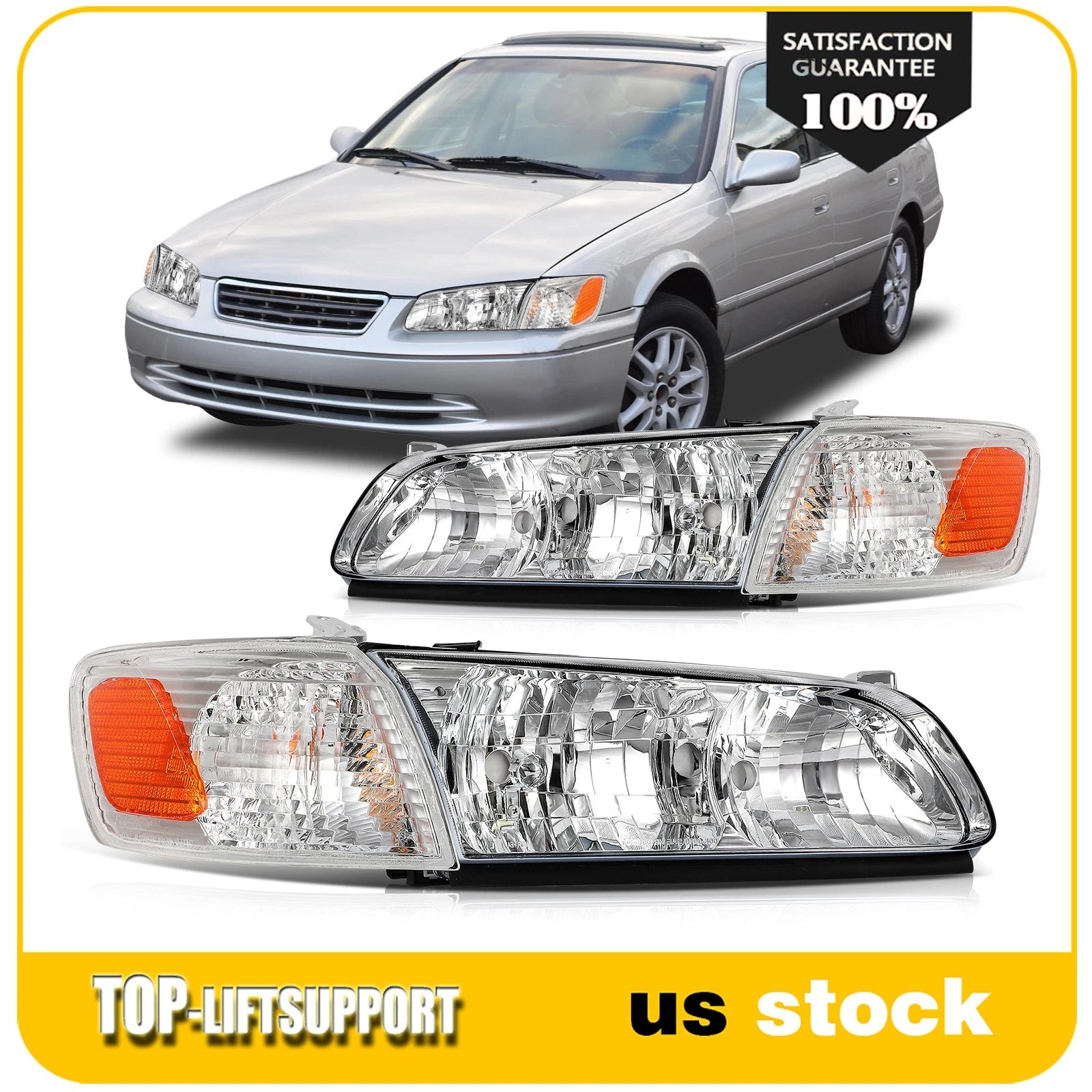 Headlight Assembly for Toyota Camry (2000–2001) Chrome Housing Pair