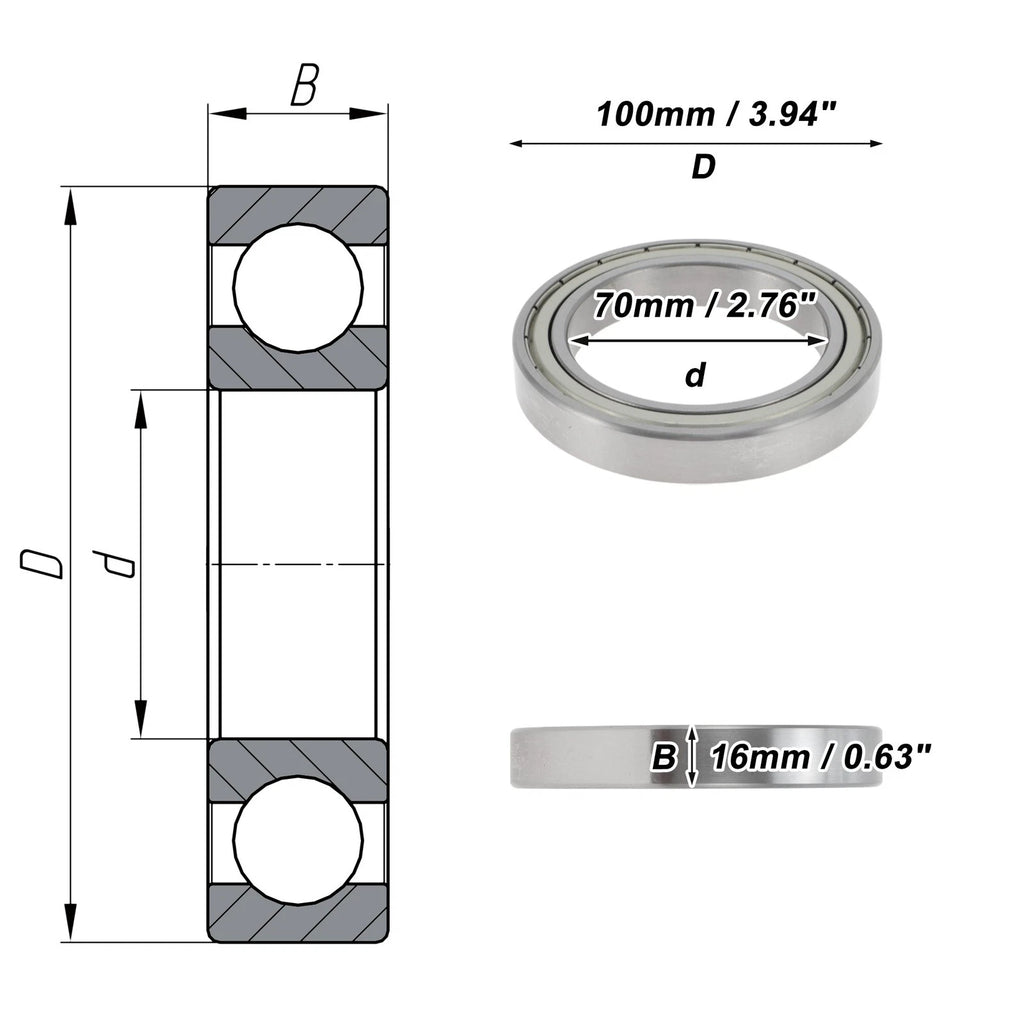 Deep Groove Ball Bearing P4 70x100x16mm for Scooter Skateboard (1 Pc)