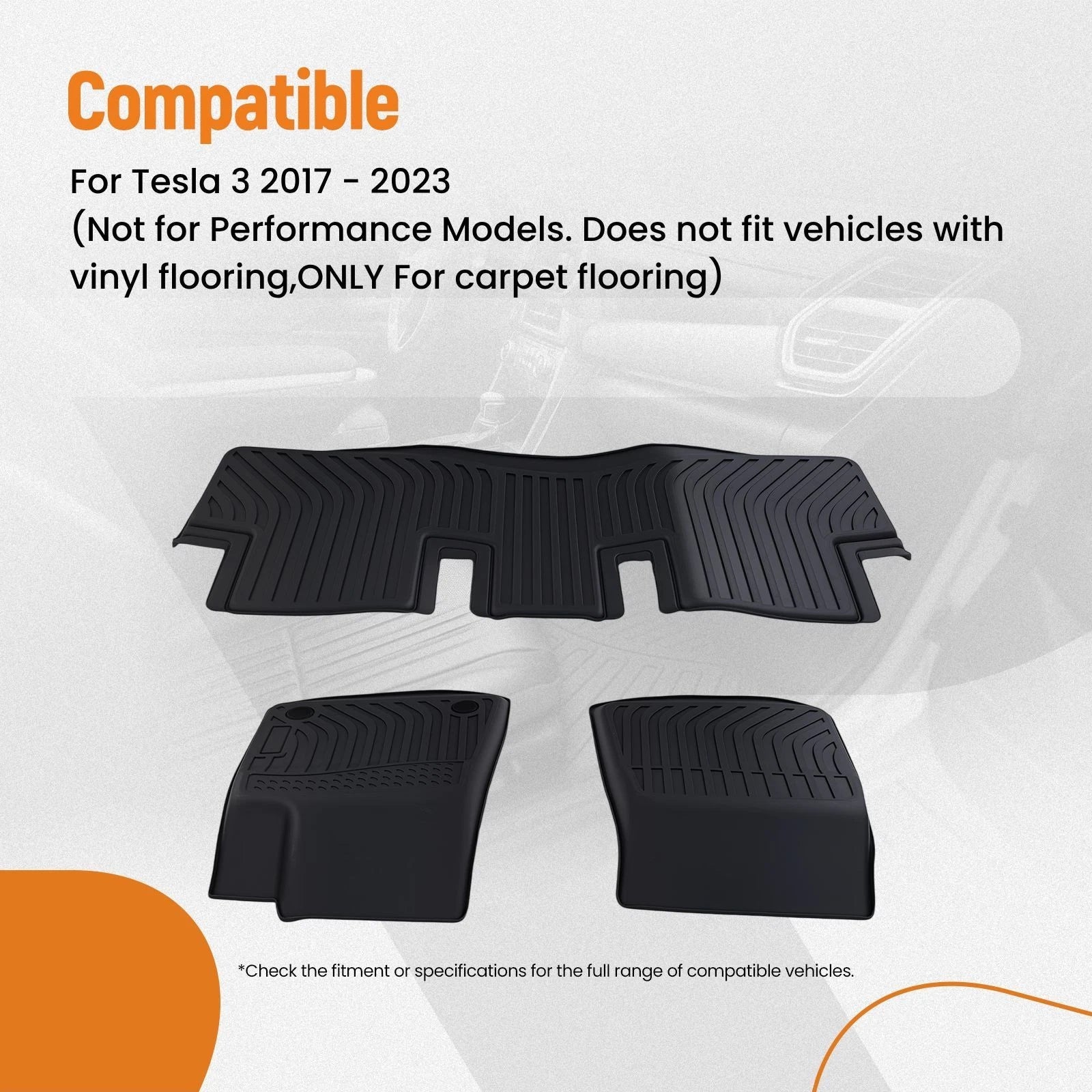 Set of 4 Black TPE Carpet Floor Mats for Tesla Model 3 (2017–2023)