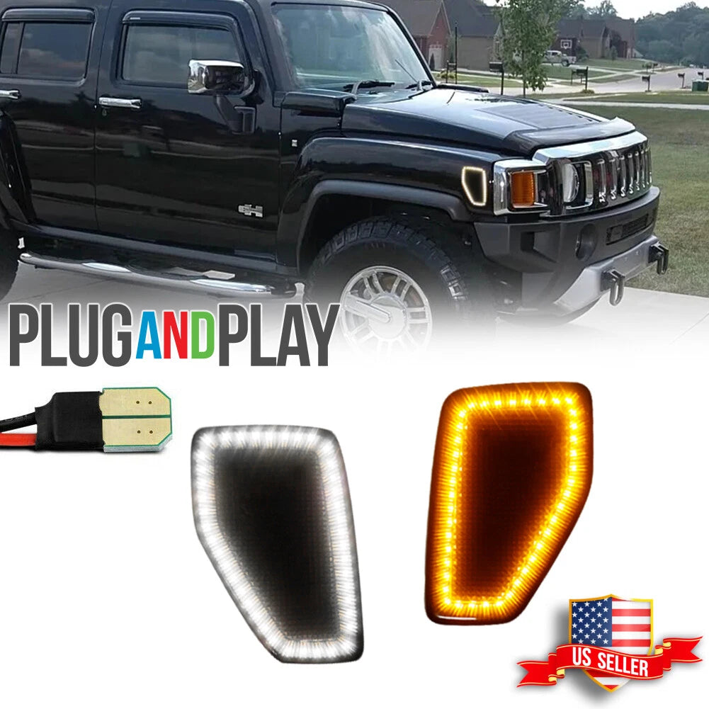 Set of 2 Smoked LED Front Fender Side Marker Lights for Hummer H3 (2005–2010)