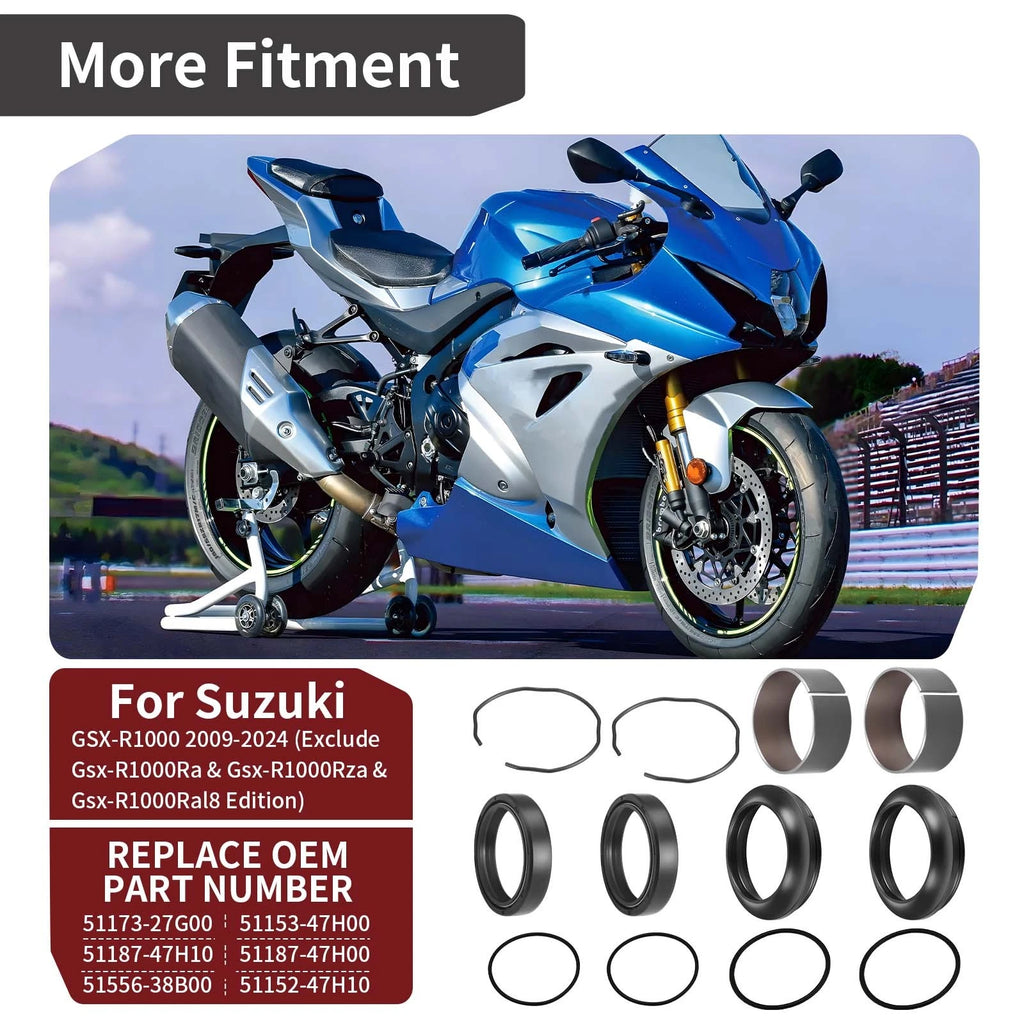 Front Fork Bushing Dust Seal O-Ring Kit for Suzuki GSX-R1000 (2009–2024)