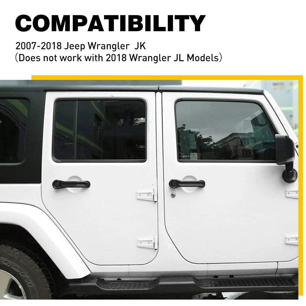 Set of 4 Black Door Handle Grab Trim Covers for Jeep Wrangler JK (2007–2017)