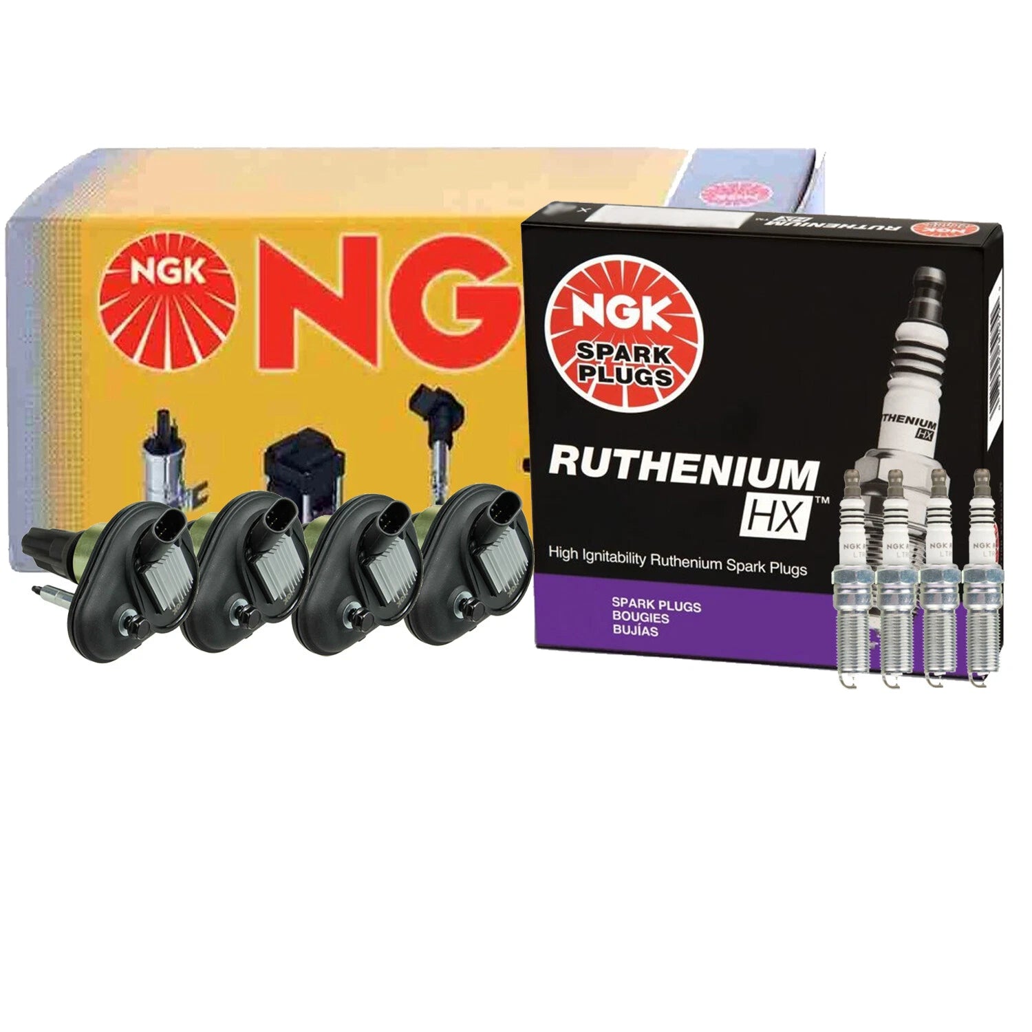 Set of 4 NGK COP Ignition Coils & 4 Ruthenium HX Spark Plugs for Buick Chevy GMC