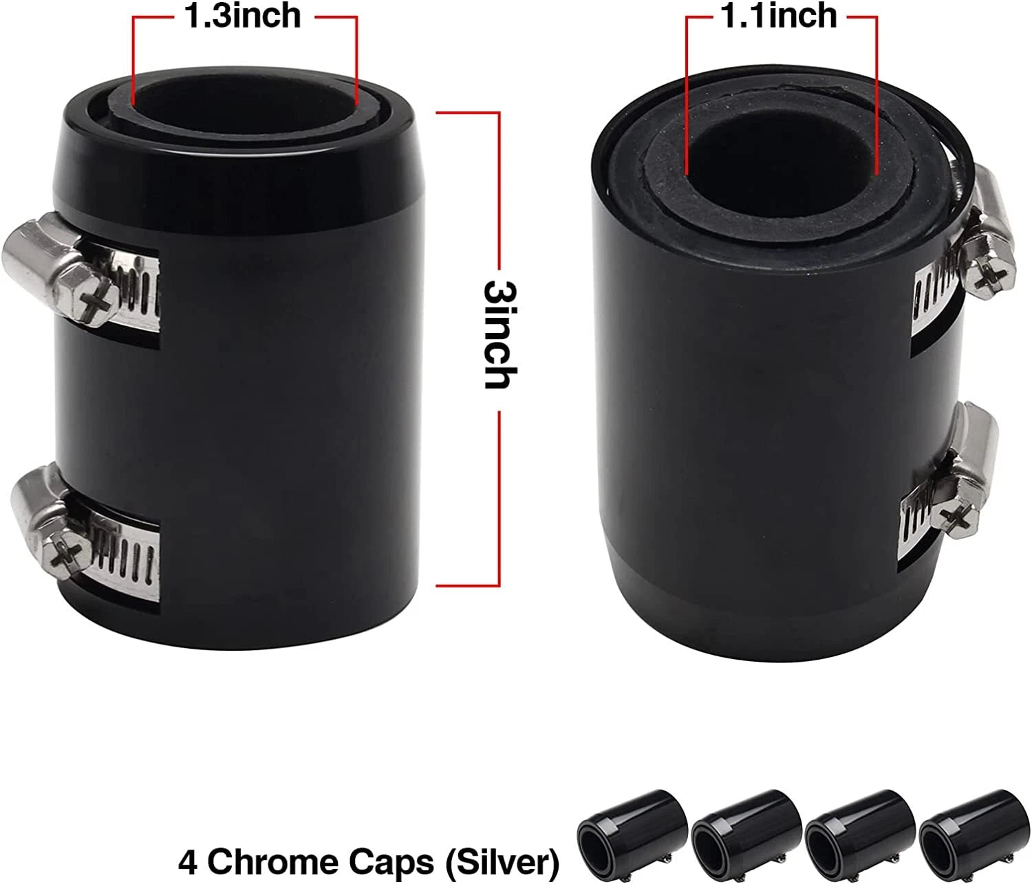 48" Stainless Steel Flexible Coolant Water Hose Kit with Caps