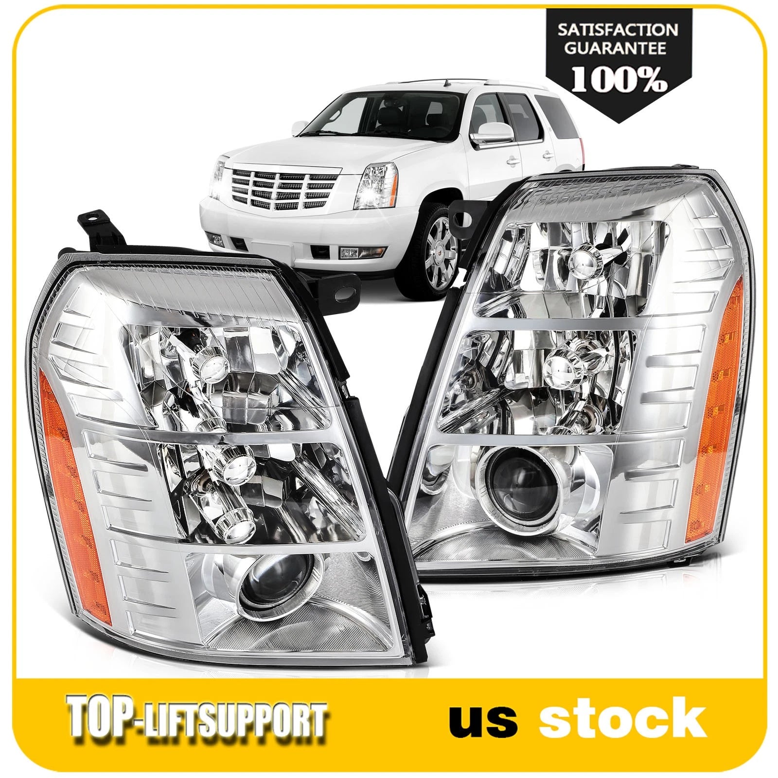 Headlight Pair with HID Bulbs and Ballast for Cadillac Escalade (2007–2014)