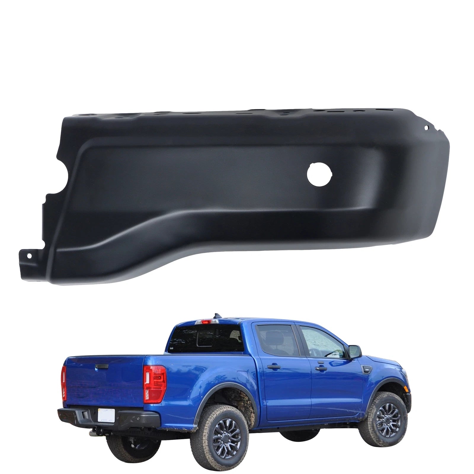 Bumper End for Ford Ranger (2019-2023) with Sensor Holes, Right Rear, Black