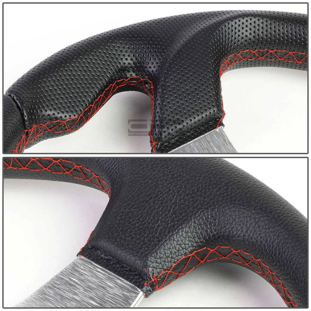 320mm PVC Leather Steering Wheel with Silver Red Stitching - Universal Fit