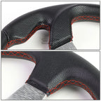 320mm PVC Leather Steering Wheel with Silver Red Stitching - Universal Fit