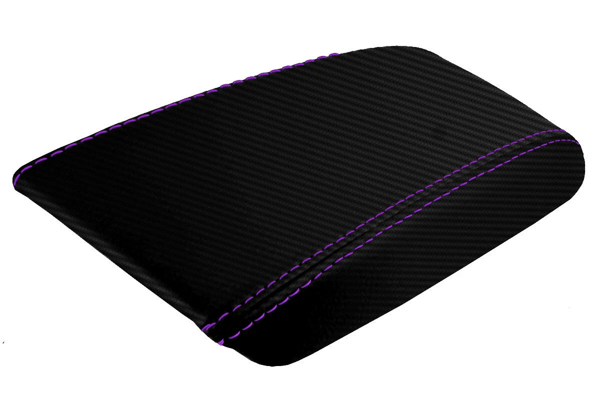 Console Lid Armrest Cover for Nissan Silvia (1989–1993) Carbon Fiber Purple Stitch