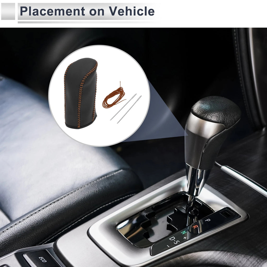 Gear Shift Knob Cover for Nissan Tiida (2004–2012) Black Brown Faux Leather