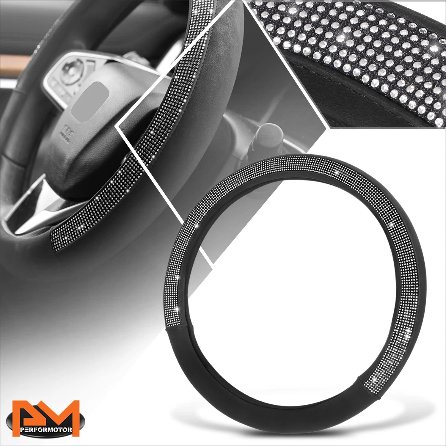 Steering Wheel Cover for Universal Fit (14.5-15" Diameter) Synthetic Leather Black Diamond