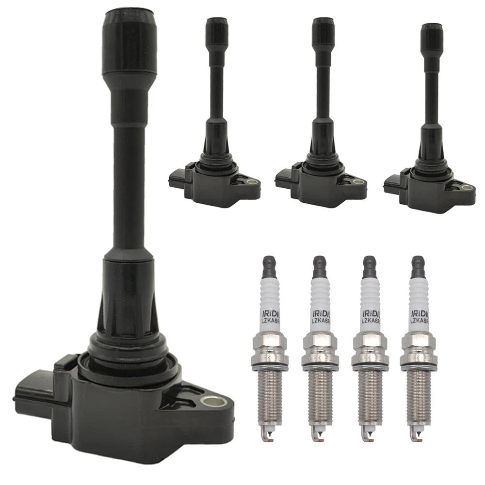 Set of 4 Ignition Coils + 4 Spark Plugs for Nissan Versa Note Tiida (2014–2019)