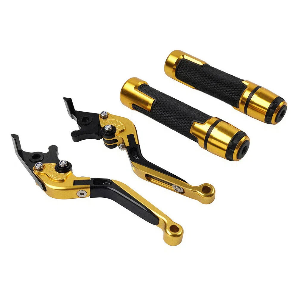 Gold Extendable Brake Clutch Levers & Handlebar Grips for Kawasaki ZX1400 (2006-2023)