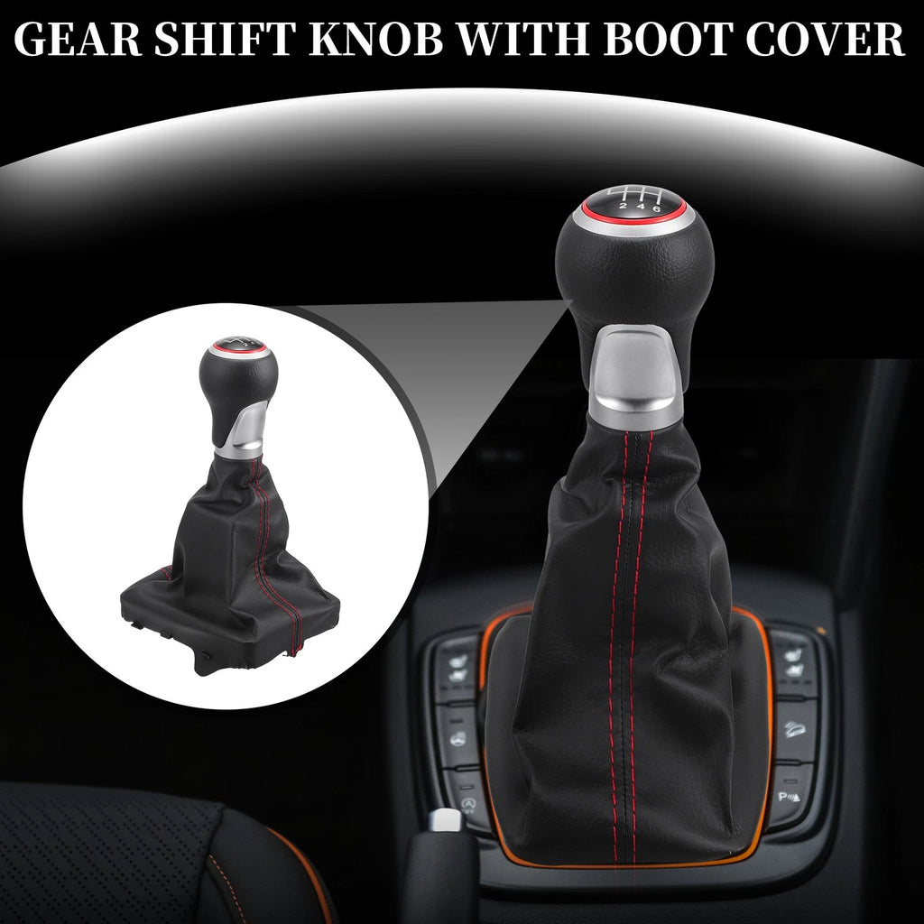 6 Speed Manual Shift Knob with Boot Cover for Audi A6 (2004–2008) Black Plastic