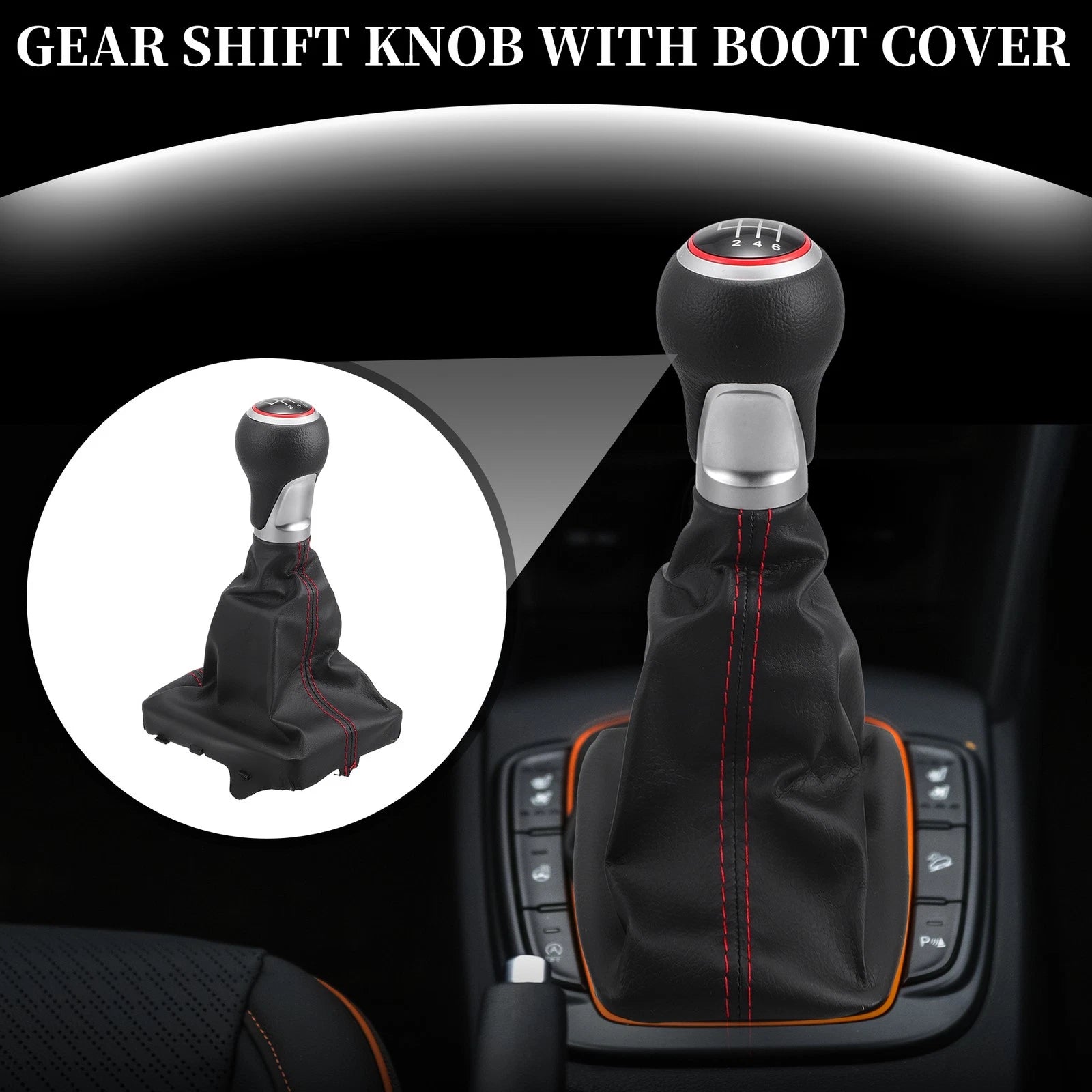 6 Speed Manual Shift Knob with Boot Cover for Audi A6 (2004–2008) Black Plastic