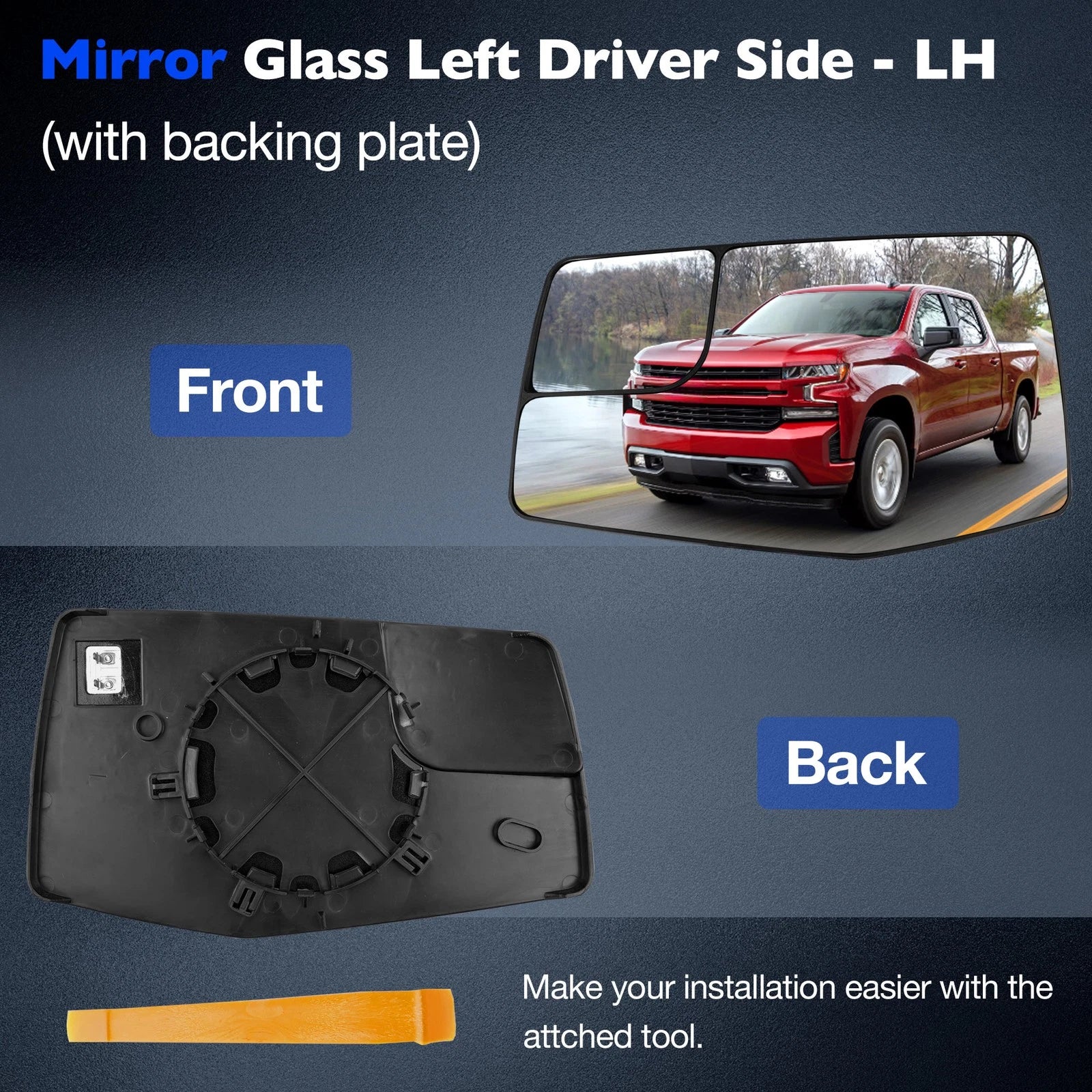 Driver Side Mirror Glass w/ Blind Spot Lens for GMC Sierra/Chevy Silverado (2019–2024)