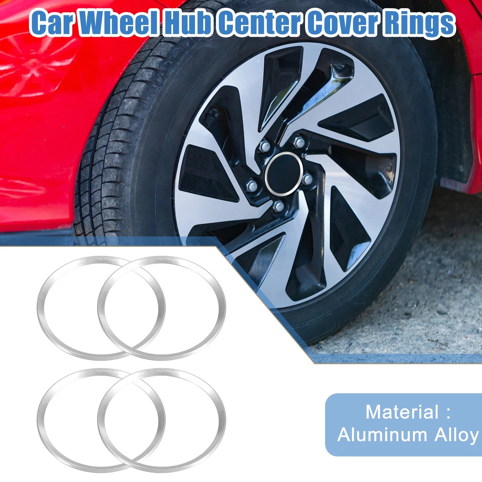 Set of 4 Wheel Hub Center Cover Rings for Honda Civic (2016–2021) Silver Tone