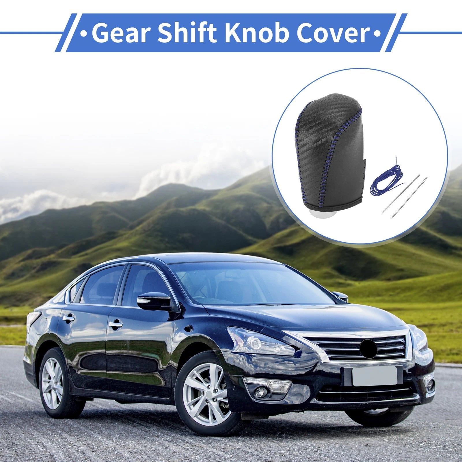 1 Pc Gear Shift Knob Cover for Nissan Altima (2019–2024) Black Carbon Fiber Blue