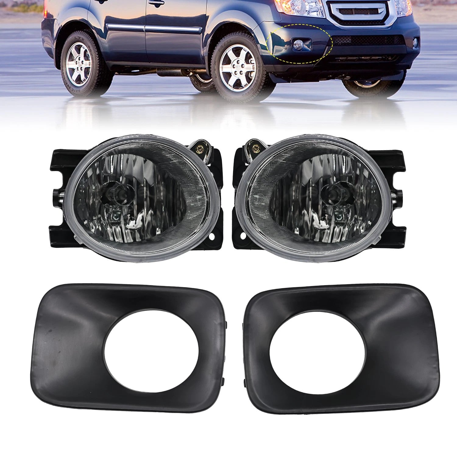 2X Fog Lights w/Fog Lamp Trim for Honda Pilot (2009–2011) 71107-SZA-A00ZZ