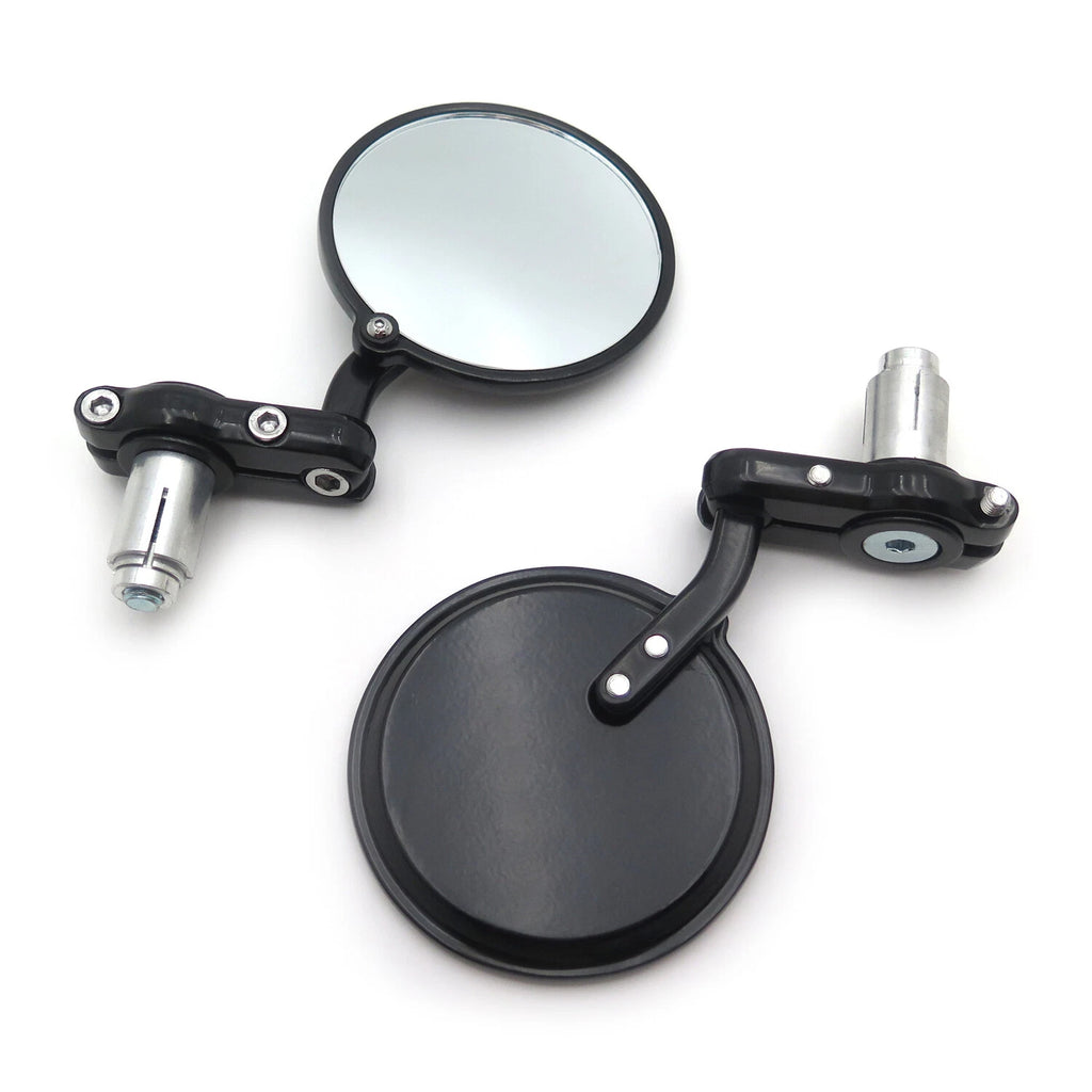 Set of 2 Black Foldable Round 1" 25mm Handle Bar End Side Mirrors