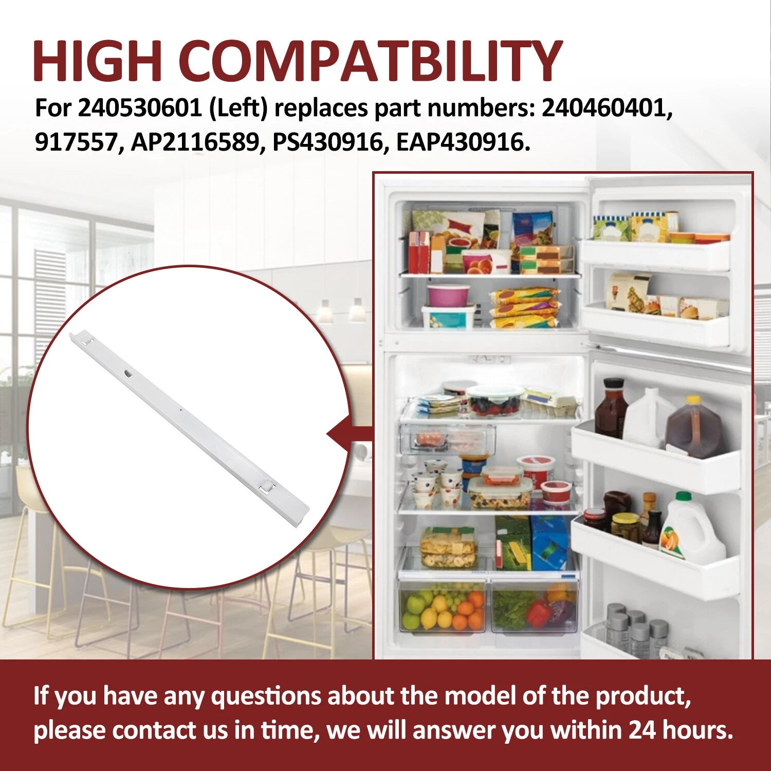 Left Refrigerator Pan Hanger Rail Rack for Frigidaire (240530601)