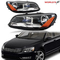Set of 2 Halogen Headlights for Volkswagen Passat (2012–2015) Black Housing