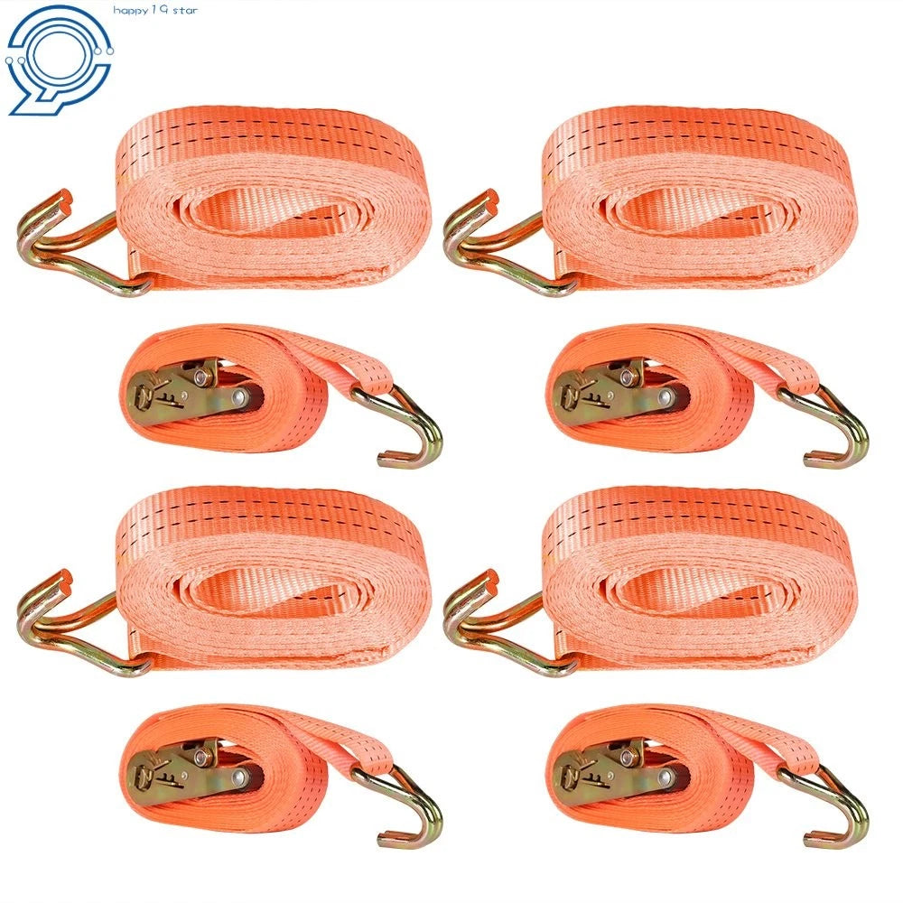 Set of 4 Heavy Duty Ratchet Straps 4000 lbs with J Hook 1.5" × 20'