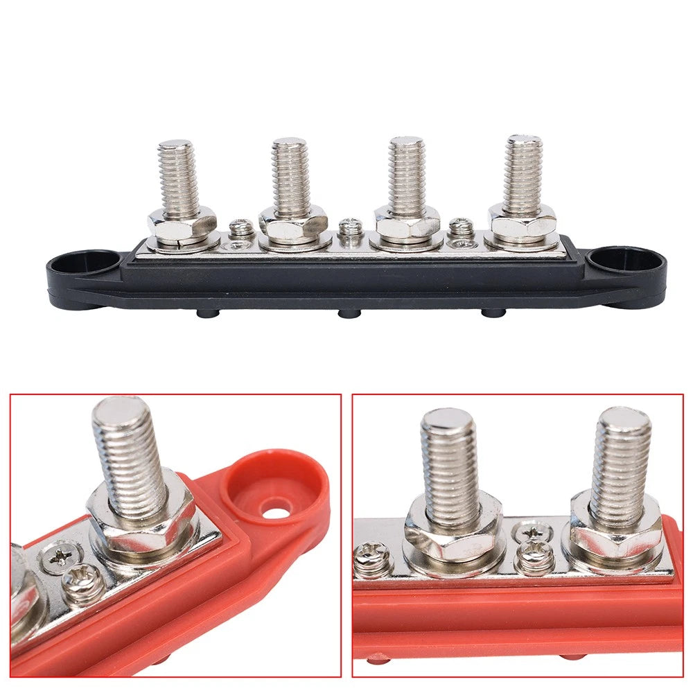 3/8" 250A 4 Stud Busbar Power Distribution Terminal Block Red & Black