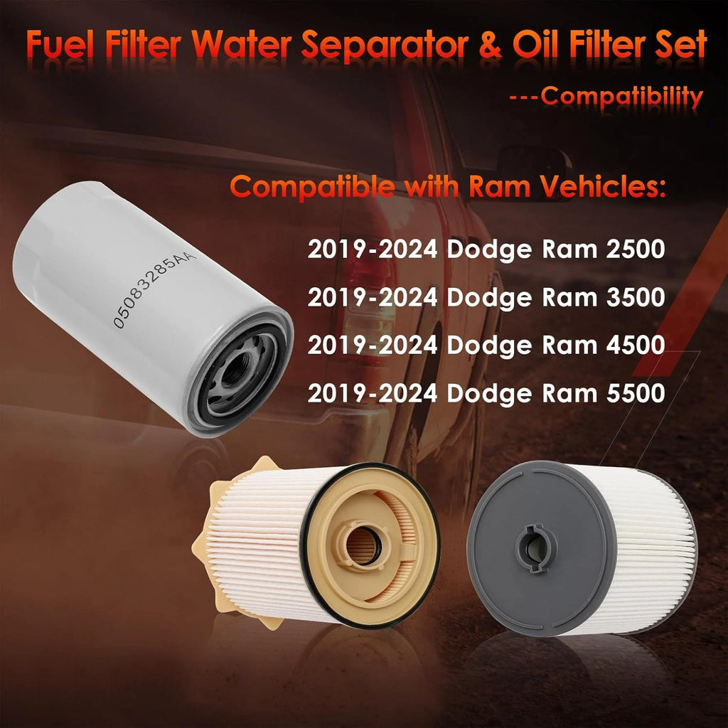Set of 2 Diesel Fuel Oil Filters for Dodge Ram 2500 3500 4500 5500 (2019–2024)
