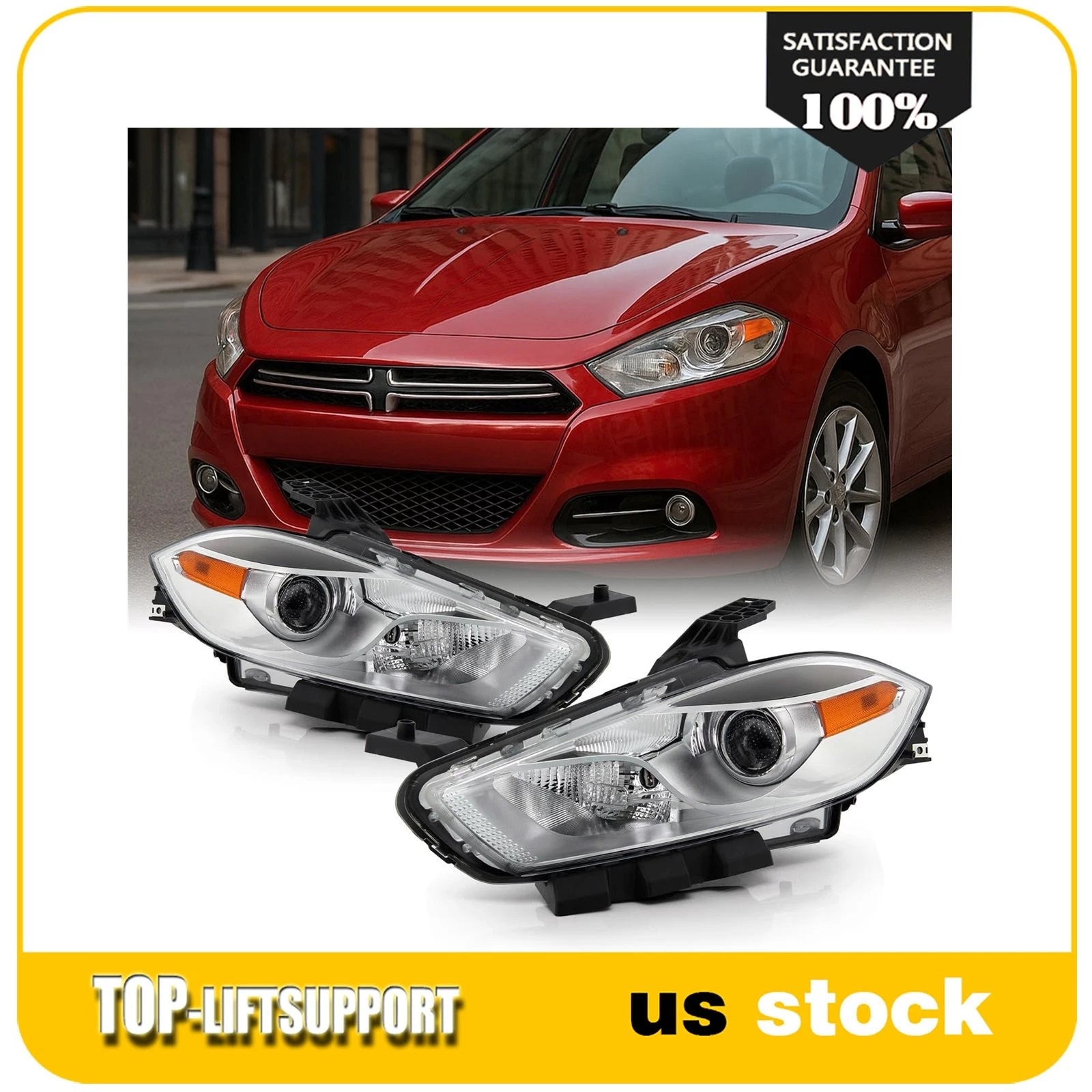 Pair Projector Headlights for Dodge Dart (2013–2016) Chrome