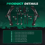10X Front Lower Control Arm with Ball Joints Tie Rod End Sway Bar for Ford Fiesta