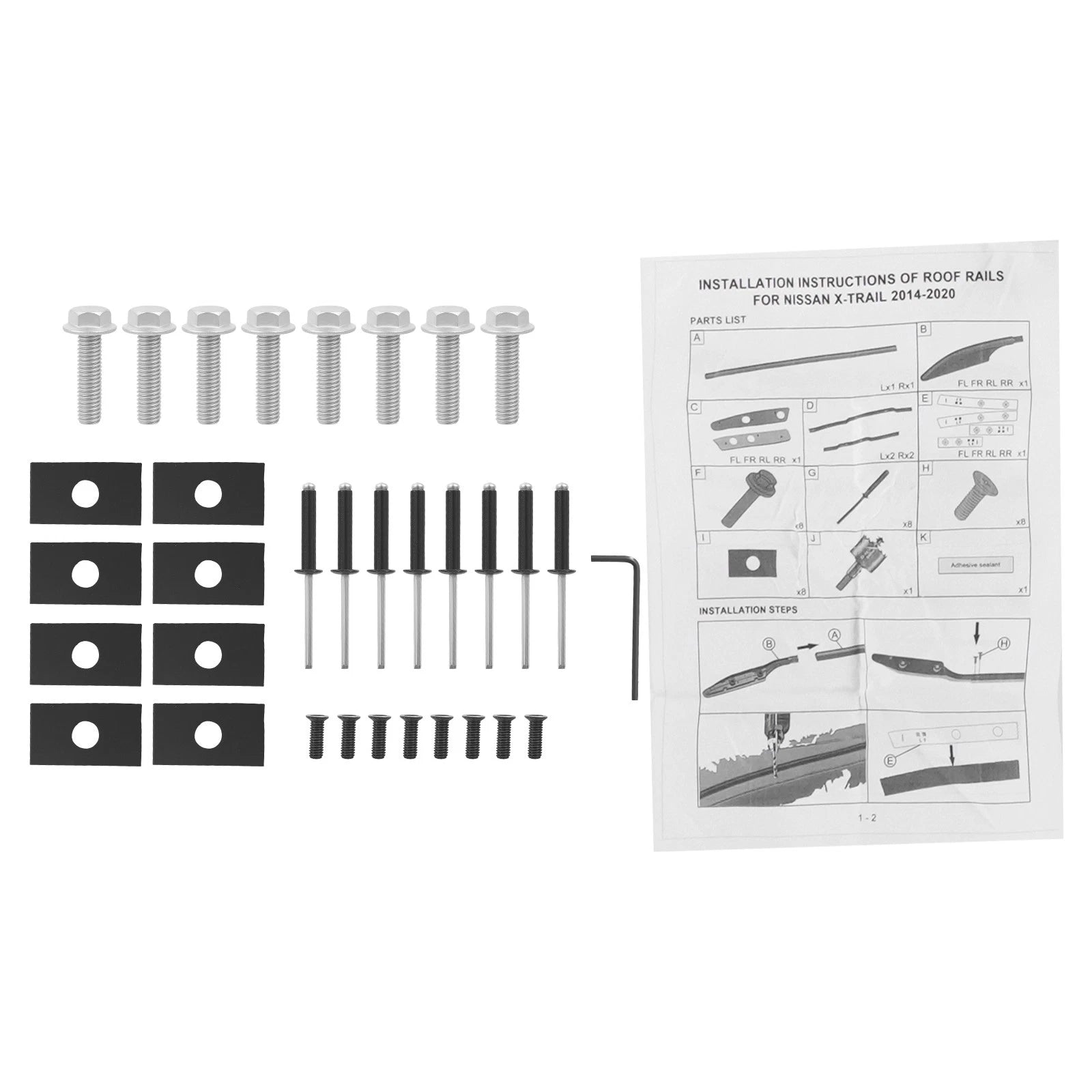 Aluminum Roof Cargo Bars for Nissan Rogue (2014–2020) 165lbs Silver Rails