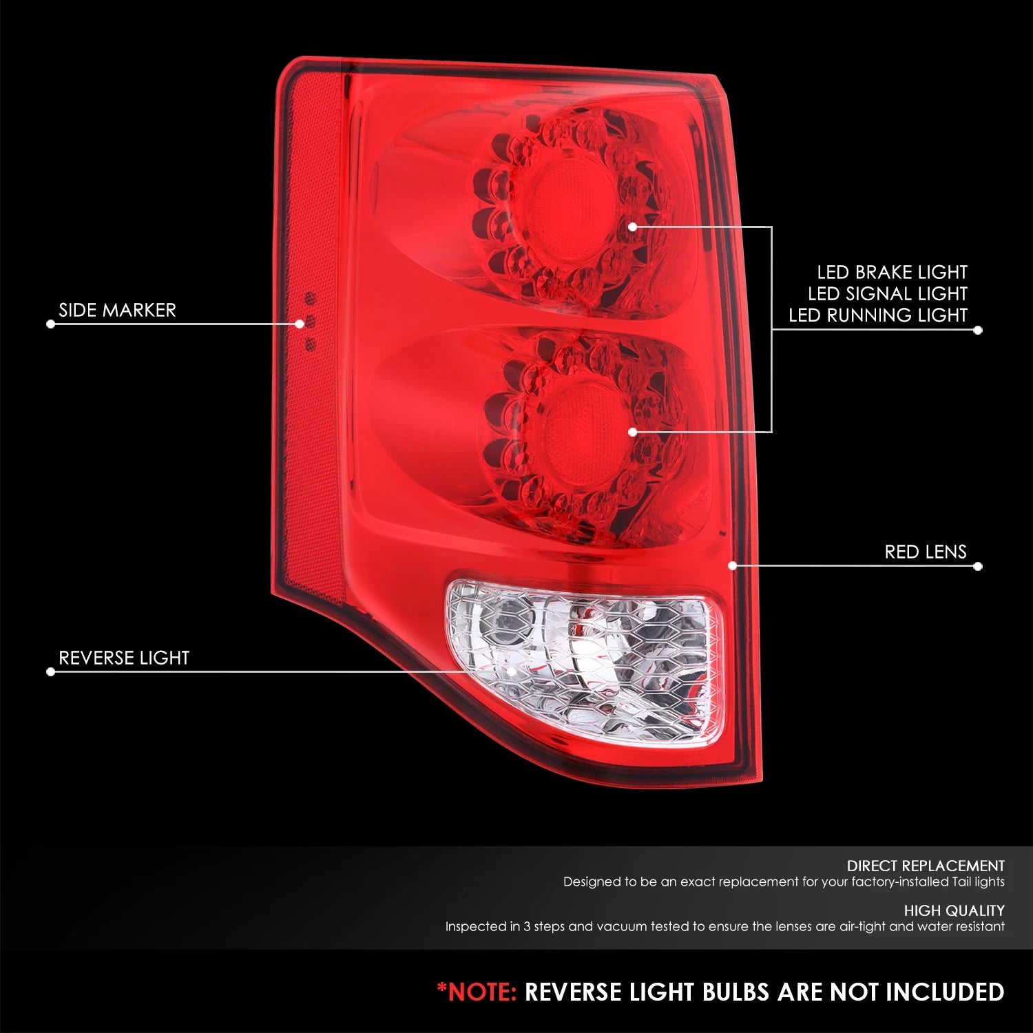 Chrome Housing Red Lens Tail Lights for Dodge Grand Caravan (2011–2020)