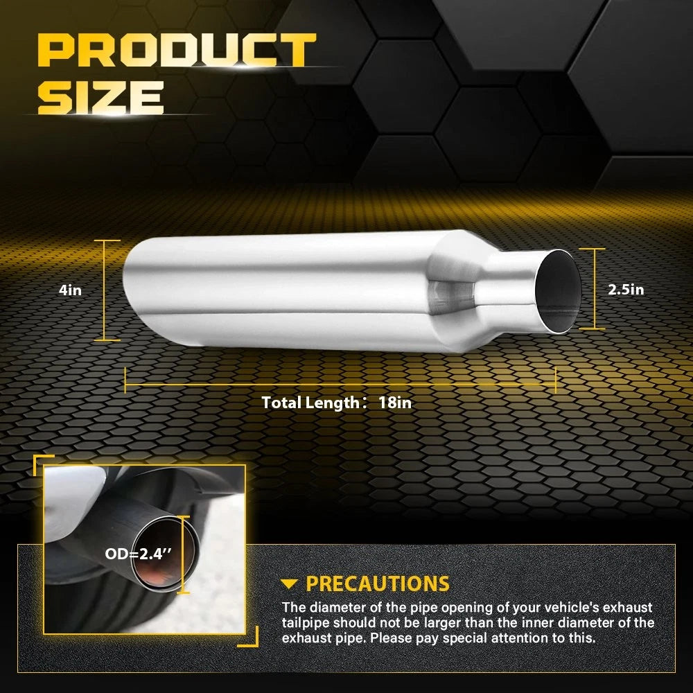 Pair Exhaust Tips for Universal Fit (2.5" Inlet, 4" Outlet, 18" Long)
