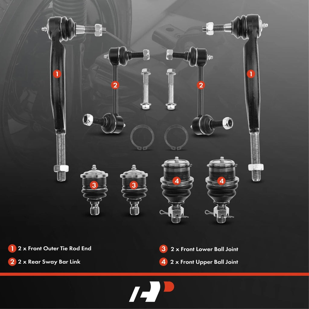 Set of 8 Front & Rear Bar End Links & Tie Rod Ends for Chevy Trailblazer